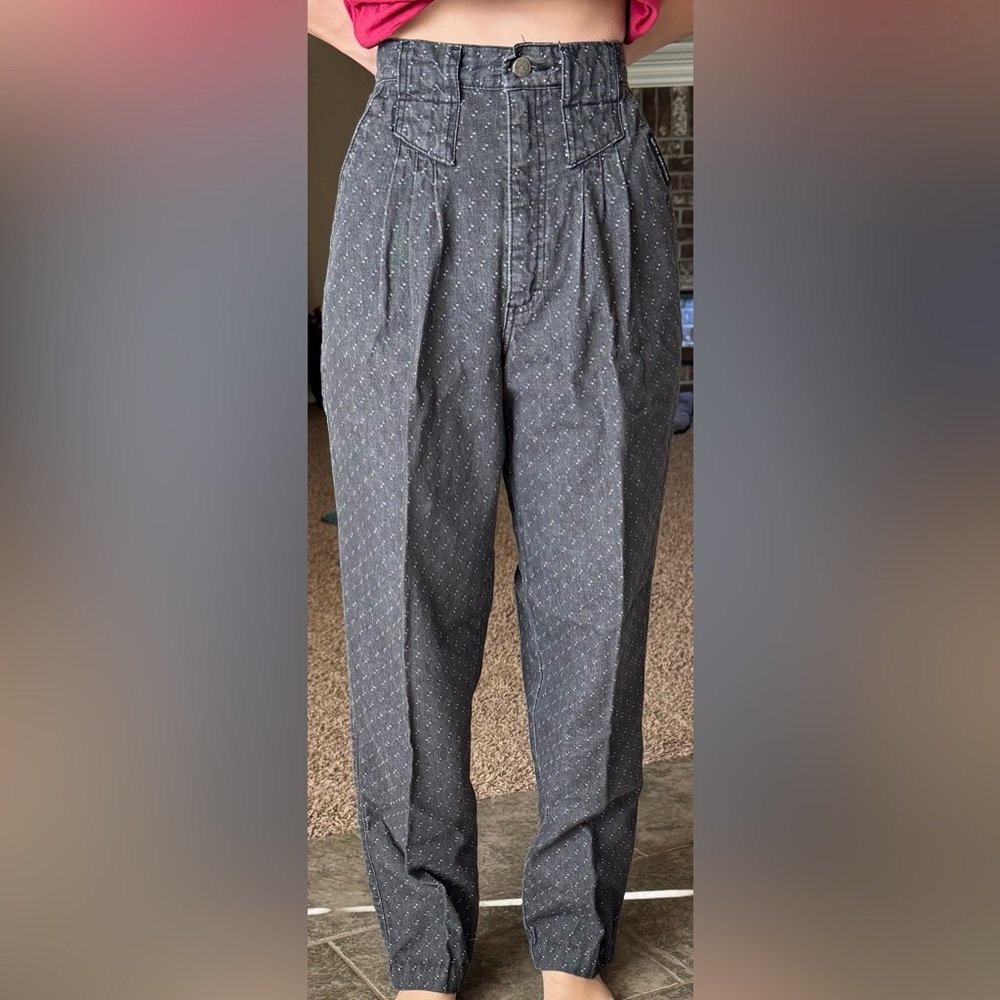 Rockies Straight-Leg Jeans in Charcoal with Micro Dot Pattern